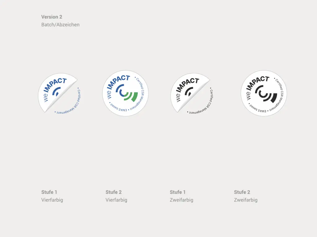 ars navigandi entwickelt die Corporate Identity für we IMPACT: Ein Umweltsiegeln für nachhaltiges Management.